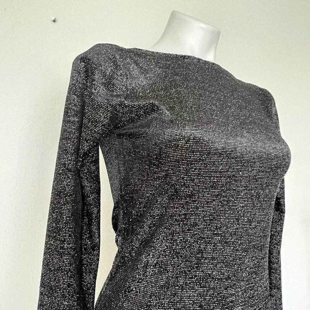 Michael Kors Black Dress sparkle Cowl Back PETITE Size XSmall Long Sleeve NEW